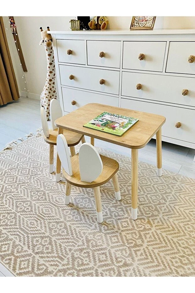 The Bunny 1 Masa + 2 Sandalye (Çocuklar için Montessori Aktivite ve Etkinlik Masa Sandalye Takımı)